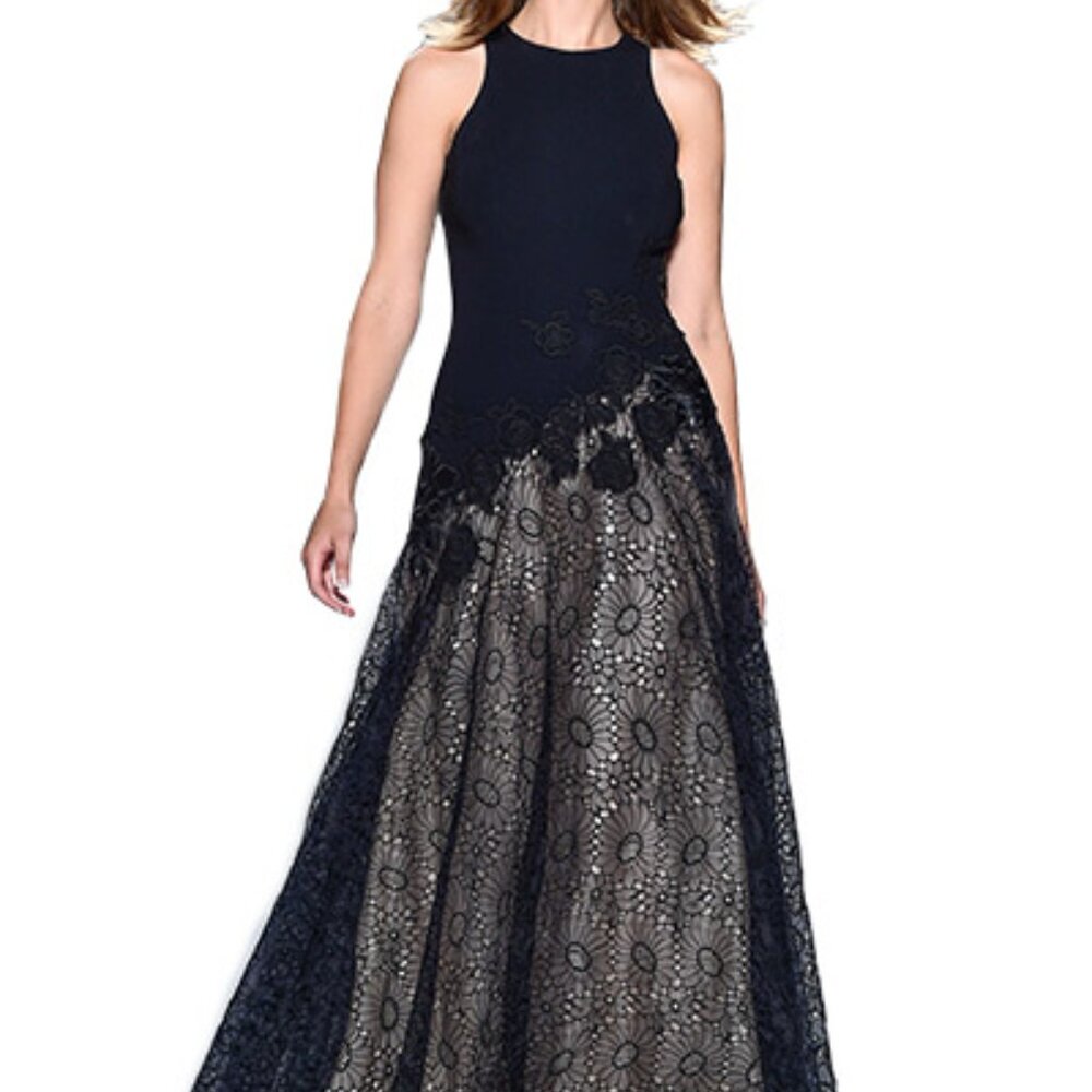 Lucian Matis Raffia Floral Applique Gown, sz 8